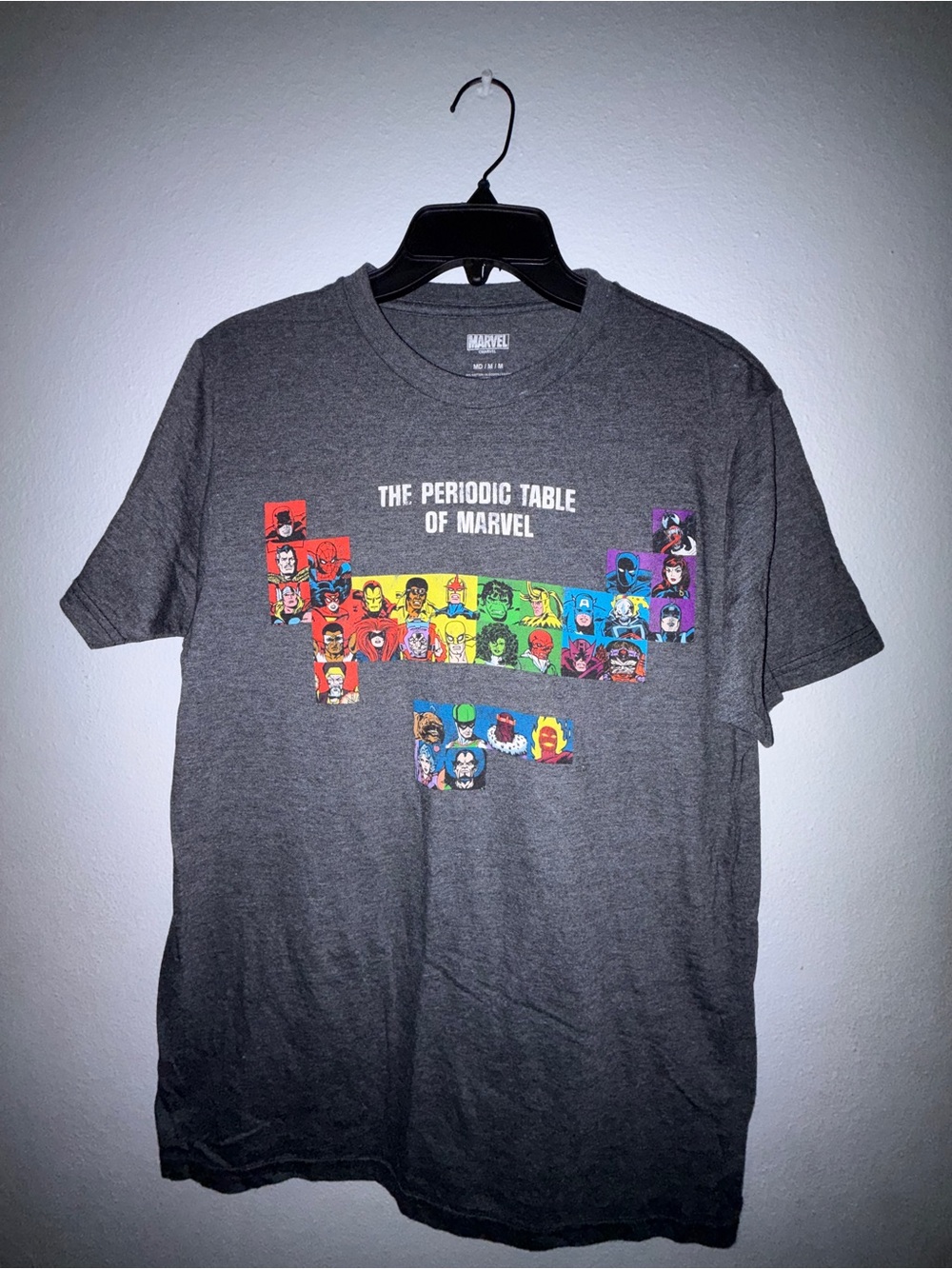 Marvel Men's Gray Short Sleeve 'Periodic Table of Marvel' Graphic Tee